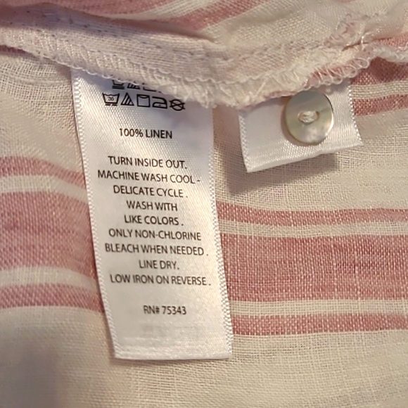 Tahari Women's 1X Linen Mauve Pink White Button-up Tunic Blouse Beachy Cottage - Picture 9 of 12